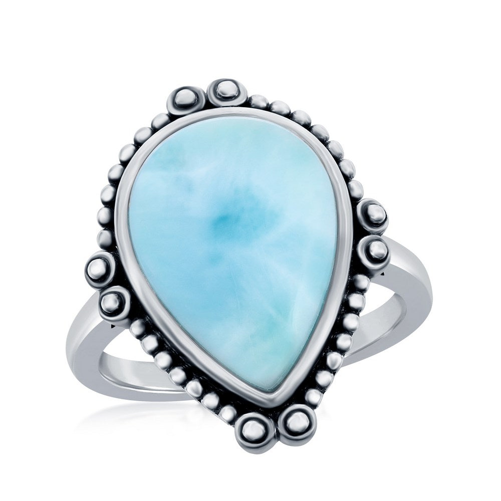 Sterling Pear-Shaped Larimar Designed Oxidized Ring