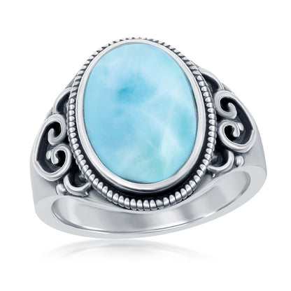 Sterling Silver Oval Larimar Filigree Desgin Ring