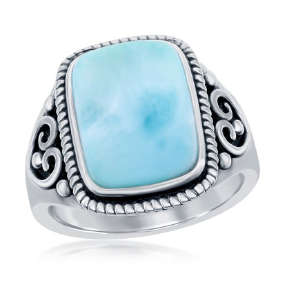 Sterling Silver Rectangle Larimar Filigree Design Ring