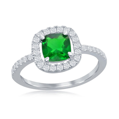 Sterling Silver White CZ Square Ring - Emerald CZ