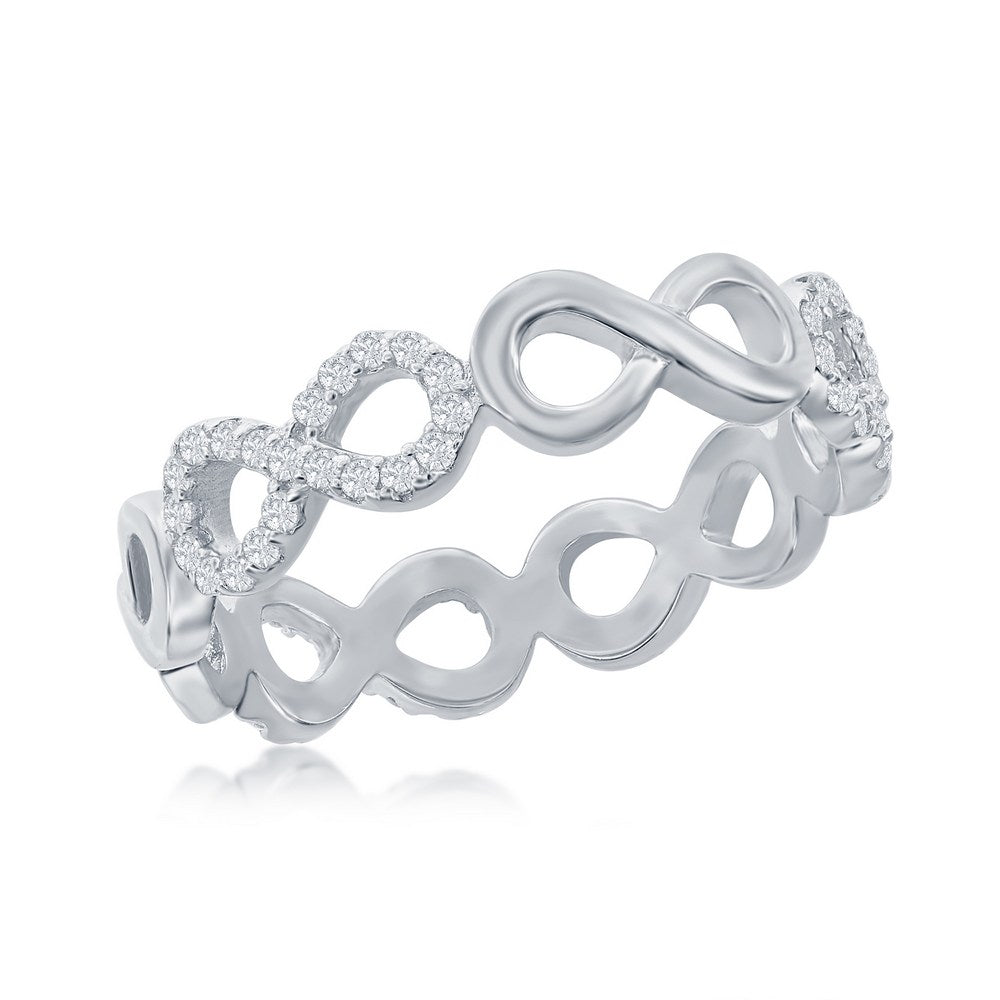 Sterling Silver Alternating CZ & Polished Infinity Ring