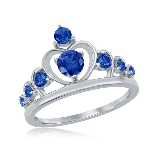 Sterling Silver Crown Ring - Blue Spinel CZ