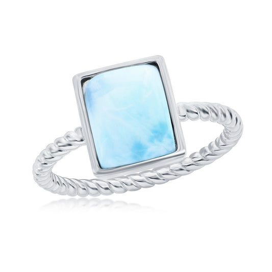 Sterling Silver Rectangle Larimar Rope Design Band Ring