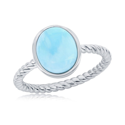 Sterling Silver Oval Larimar Rope Design Band Ring