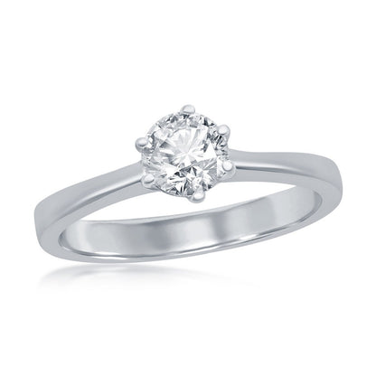 Sterling Silver, 5mm Round Solitaire CZ 6-prong Engagement Ring