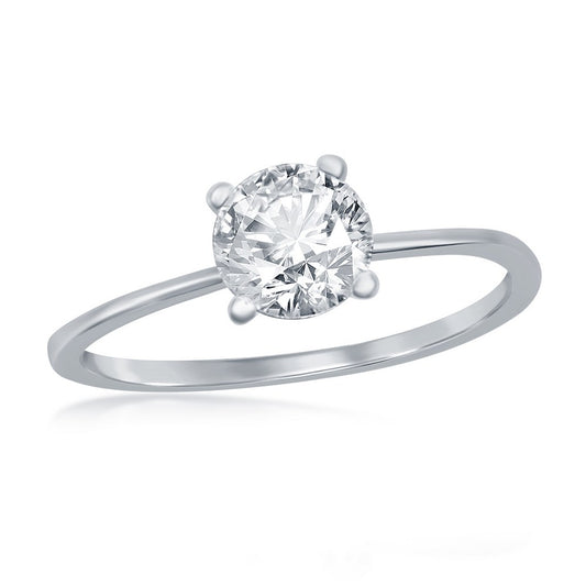 Sterling Silver, 6mm Round Solitaire CZ 4-prong Engagement Ring