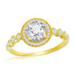 Sterling Silver Round Pave Halo CZ Engagement Ring - Gold Plated