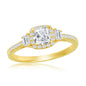 Sterling Silver Cushion CZ w/ Emerald-Cut CZ Side Stones Engagement Ring - Gold Plated