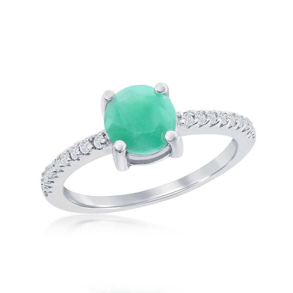 Sterling Silver 6mm Emerald with White Topaz Ring