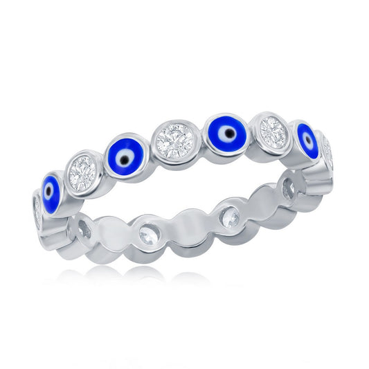 Sterling Silver Evil Eye Enamel & CZ Ring