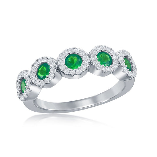 Sterling Silver Round White & Emerald CZ Half Eternity Ring