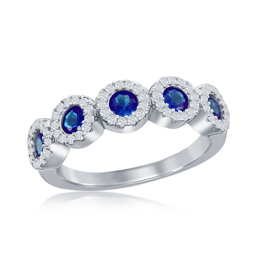 Sterling Silver Round White & Sapphire CZ Half Eternity Ring