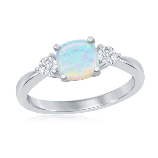 Sterling Silver Square Opal and Round CZ Ring