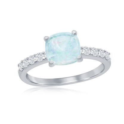 Sterling Silver Square Opal and CZ Ring