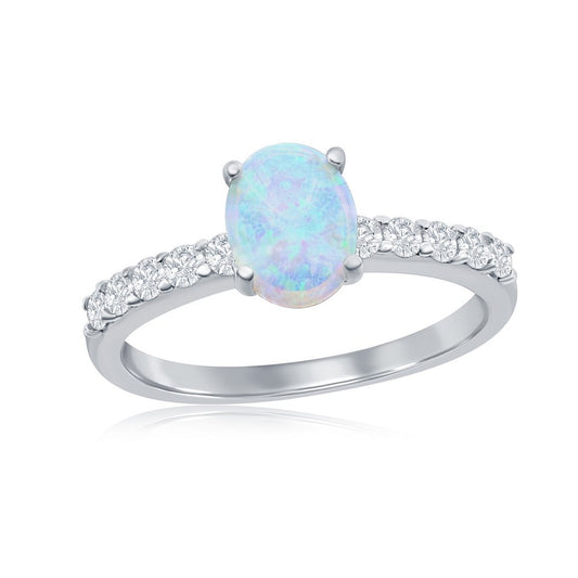 Sterling Silver Oval Opal and CZ Ring