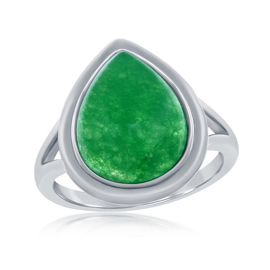 Sterling Silver, 10x14mm Pear-Shaped Jade Ring