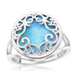 Sterling Silver Round Larimar Filigree Design Ring