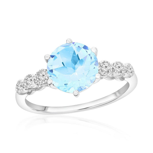 Sterling Silver, Sky Blue & White Topaz Ring