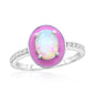 Sterling Silver White Opal & Pink Enamel Oval CZ Ring