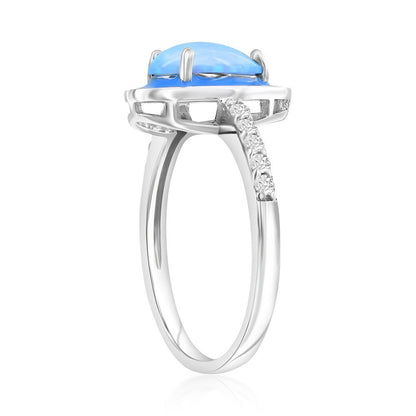 Sterling Silver White Opal & Blue Enamel Pearshaped CZ Ring