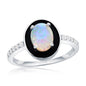 Sterling Silver White Opal & Black Enamel Oval CZ Ring