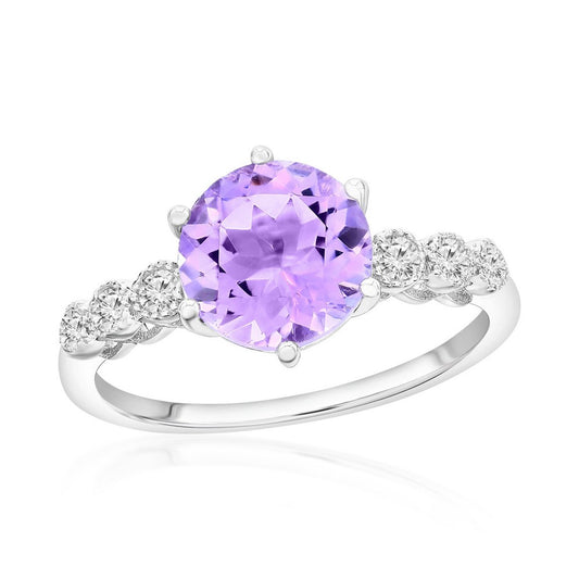 Sterling Silver, Pink Amethyst & White Topaz Ring